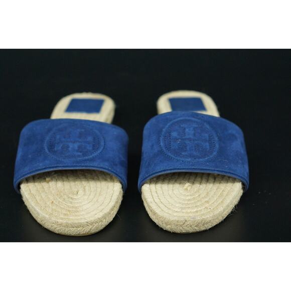 Tory Burch Benton Espadrille Slide Sandals Size 5.5 Blue Band $255 Logo NIB - Picture 4 of 11